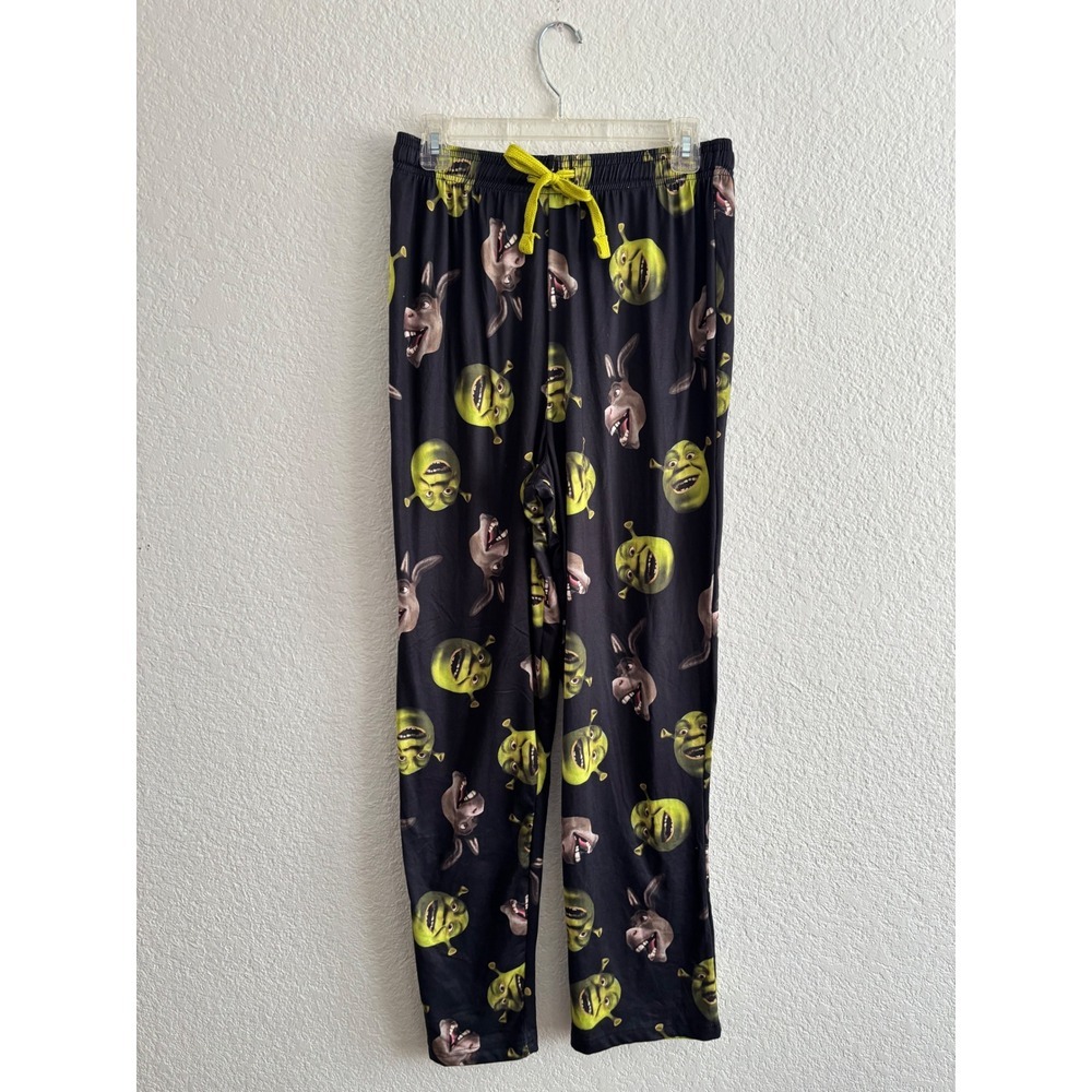 Shrek Sleep Pants Medium Black Donkey All Over Print Pajama Bottoms Drawstring